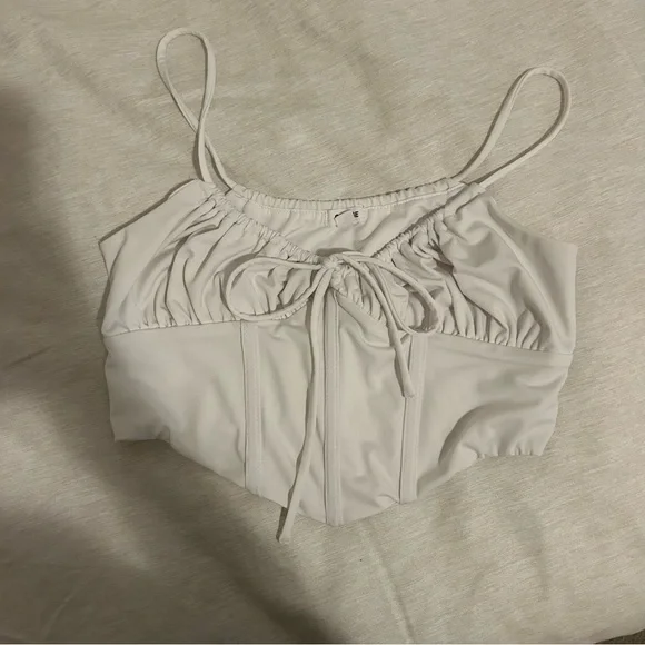 Garage White Ruched Crop Top - Picture 1 of 3
